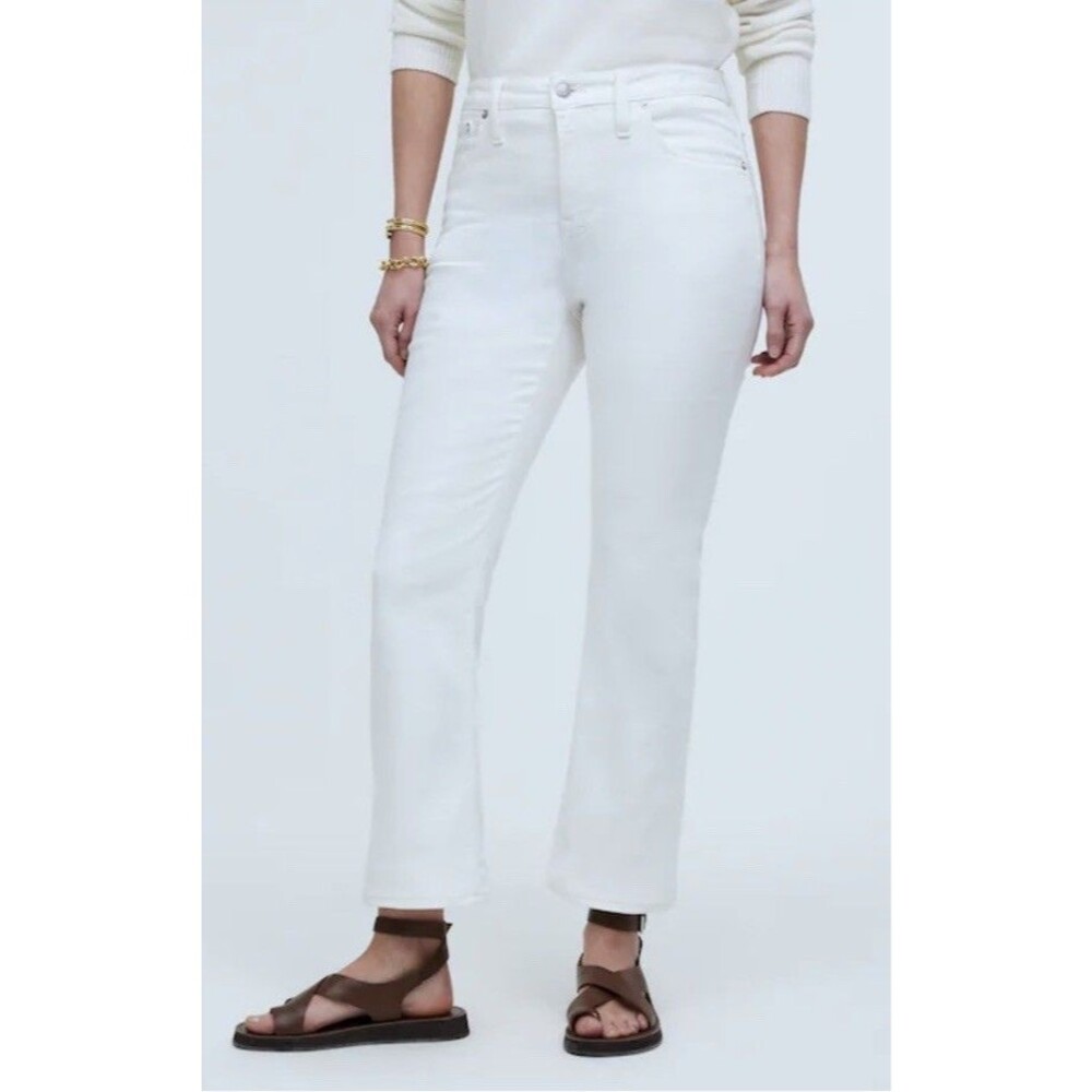 Madewell Mid Rise Kick Out Jeans Women 29 White Cropped Flare Stretch Denim